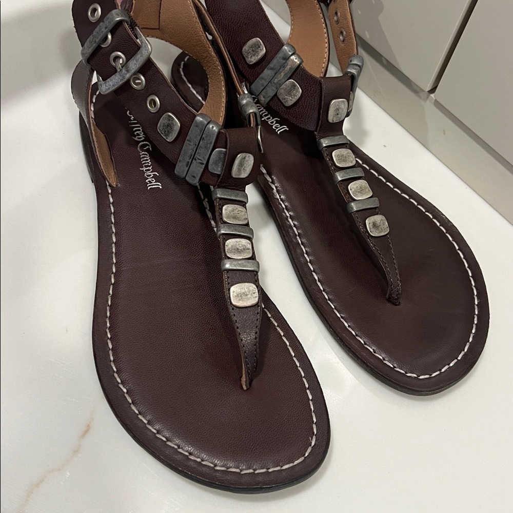 Jeffrey Campbell Dark Brown Leather Studded Thong Sandals